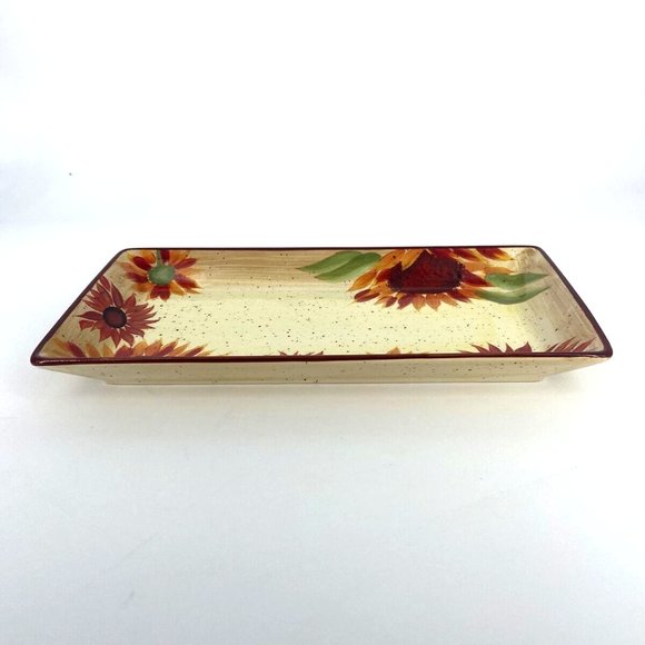 Pfaltzgraff Evening Sun Sled Server Rectangle Tray and Iron Stand Sunflowers - Picture 4 of 7